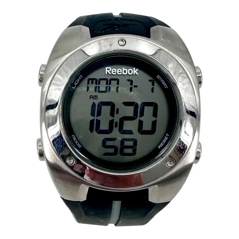 Vintage Reebok Digital Sport Watch Men's 41mm Black Gray 100M Chronograph Alarm